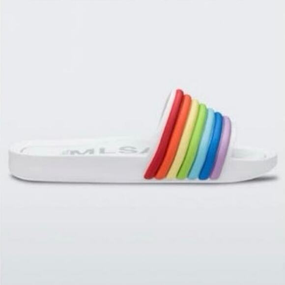 MLSA Melissa Rainbow Striped Beach Slides NEW! US 8, EUR 39 - Picture 1 of 9